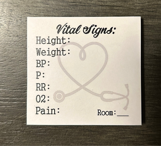 Vital Signs Sticky Notes - W/ Height, Weight, Pain, Rm#